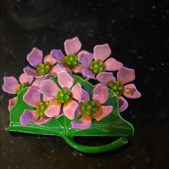 Floral Pink and Green Hippy Mod 1960’s enamel painted broch - Picture 2 of 10